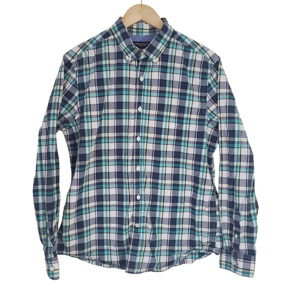 American Eagle Mens Plaid Button Down Shirt Size L‎ Athletic Fit Casual Everyday